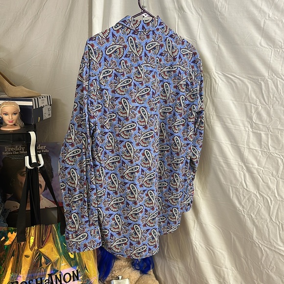 Alan Flusser Men's Blue Patterned Shirt - Picture 3 of 3